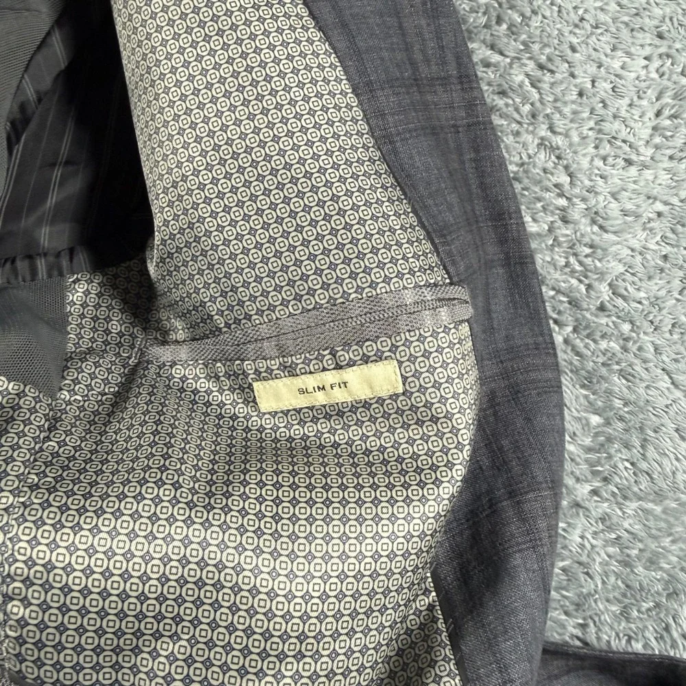 Joseph Abboud Blazer Mens 40R Plaid Windowpane 100% Linen Slim Fit Sport Coat